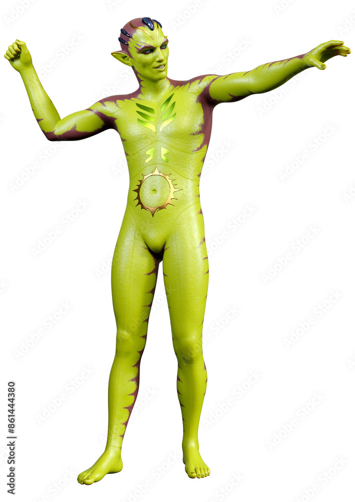 3D Rendering Green Alien on White 3D Rendering Green Alien on White