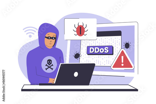 Hacker Ddos attack illustration concept. Illustration for websites, landing pages, mobile applications, posters and banners. Trendy flat vector illustration
