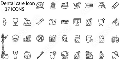 Set of dental care icons. Line art style icons bundle. vector illustration