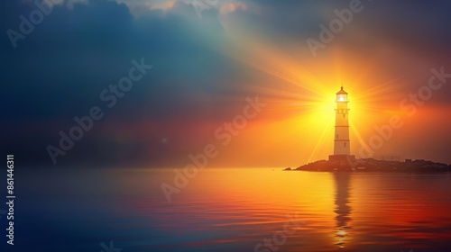 Let your light shine before others, that they may see your good deeds and glorify your Father in heaven  Matthew 516, overlaid on an image of a lighthouse shining brightly photo