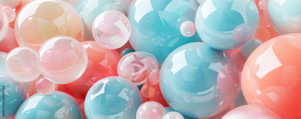 Vibrant pastel colored 3D spheres background with floating geometric shapes Vibrant pastel colored 3D spheres background with floating geometric shapes