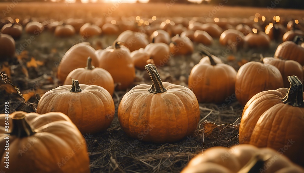 Ripe pumpkins in a pumpkin patch in the autumn, Pumpkin patch. fresh orange pumpkins on a farm field. Rural landscape. Copy space for your text. Blurred background. Ripe pumpkins in a pumpkin patch in the autumn, Pumpkin patch. fresh orange pumpkins on a farm field. Rural landscape. Copy space for your text. Blurred background.