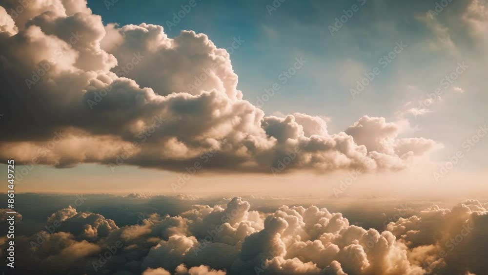 Experience the magic of a sunny summer day with this stunning time-lapse sequence. The camera captures a low angle view, highlighting the bright sun against a vibrant blue sky adorned with fluffy clou