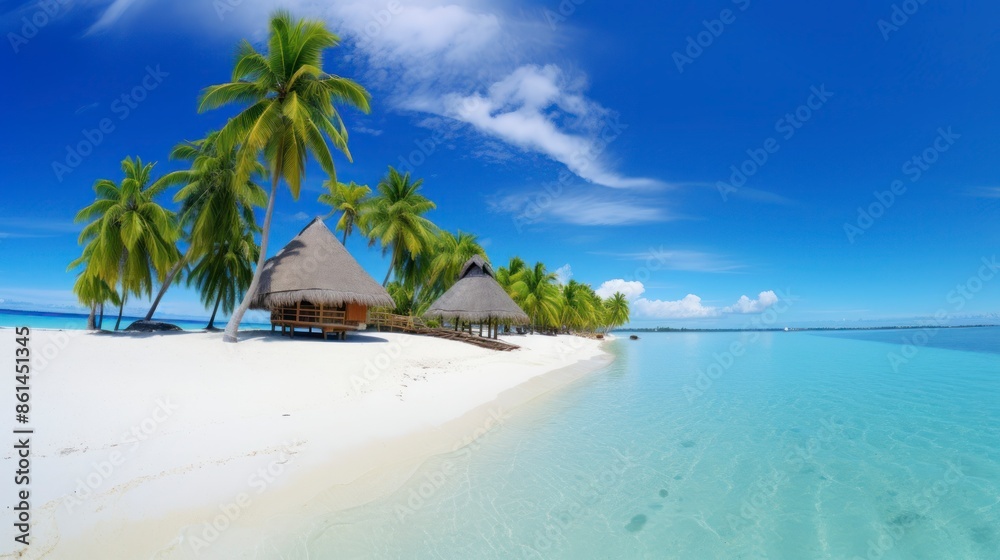 Obraz premium Tropical beach with few palm trees