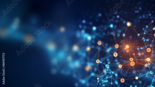 Abstract, high-tech structure symbolizing advanced technology, connectivity, and data flow. A visually striking depiction of a futuristic network with interconnected nodes glowing with vibrant lights