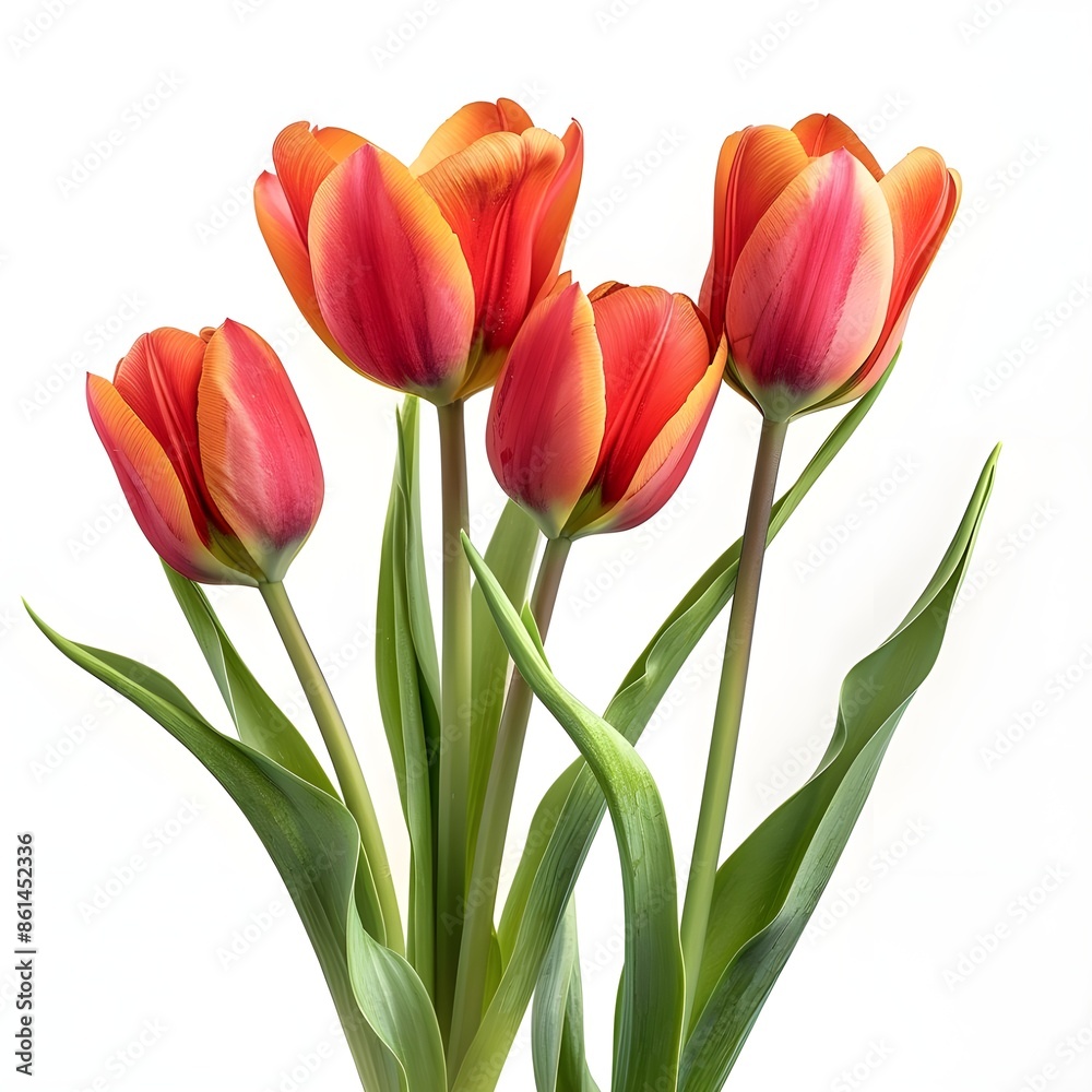 Obraz premium tulipanes isolated isolated on white background. beautiful tulips genrated by AI.