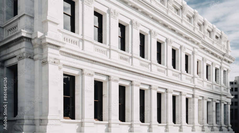 Obraz premium Close-up of the facade of a building with white columns.