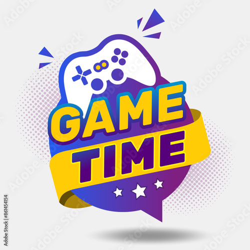 Game time sign on a white background. Game emblem for business, marketing and advertising. Label With Joypad Icon And Text Game Time.

