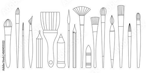 Coloring Page With A Multitude Of Brushes And Pencils For Adults And Children
