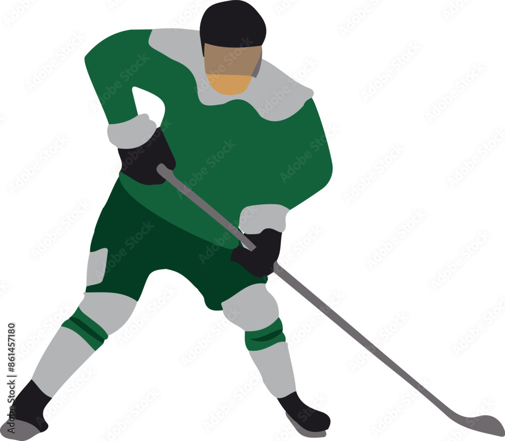 Fototapeta premium Hockey player in green uniform, vector illustration on white background