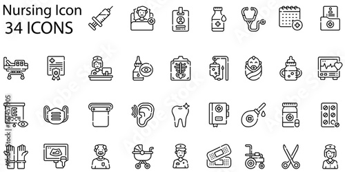 Set of nursing icons. Line art style icons bundle. vector illustration