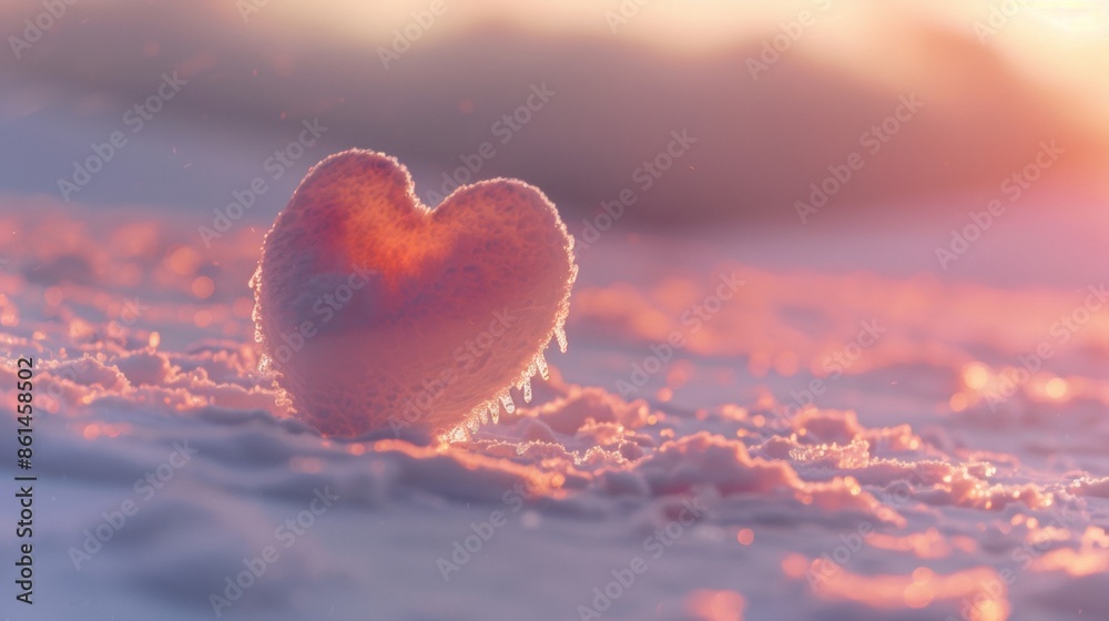 Fototapeta premium Frozen heart on snow covered ground in cold winter.