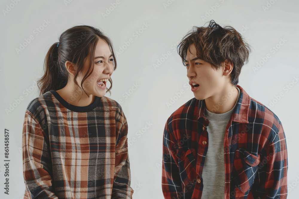 Young man and woman facing each other with intense expressions, standing close in a contemplative and emotional moment Young man and woman facing each other with intense expressions, standing close in a contemplative and emotional moment