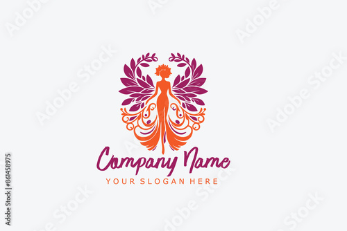 women dress beauty fashion shop logo design illustration