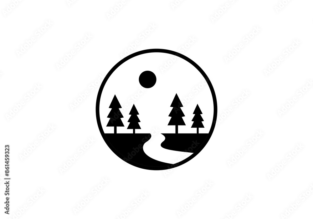 cypress tree logo flowing water template icon vector illustration cypress tree logo flowing water template icon vector illustration
