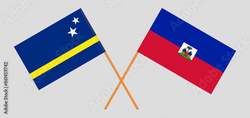 Crossed flags of Country of Curacao and Republic of Haiti. Official colors. Correct proportion