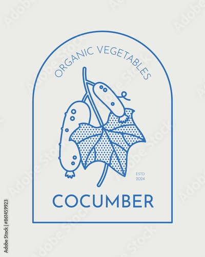 Hand-drawn vector cucumber illustration. Line art, retro. Plants and herbs for cosmetics. Logo template.