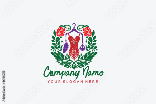 women dress beauty fashion shop logo design illustration