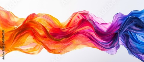 Abstract colorful fabric flowing on white background.