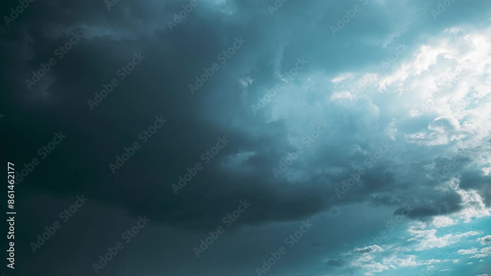Cloudy Sky With Dark Storm Clouds During Rain. Natural Background With Rainclouds. 4K Time Lapse, Timelapse natural weather background dark blue backdrop thunderstorm stormy sky