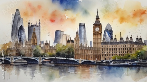 London city watercolor illustration 