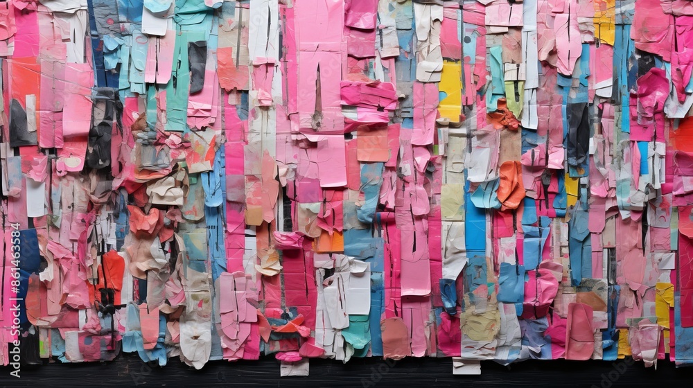 Naklejka premium Vibrant mixed media collage of torn newspaper and magazine scraps for art projects