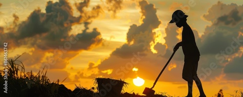 Silhouetted young laborer, working tirelessly Their determined stance emphasizes the intensity of their work Epic, HD, no noise © Saranpong