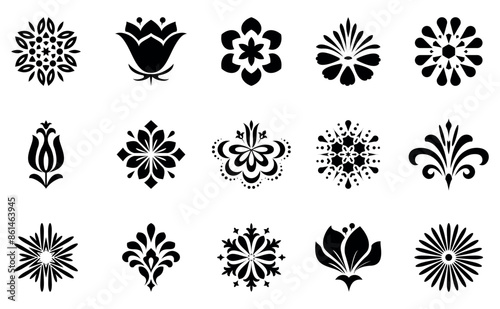 Flowers icon set. Flowers isolated on transparent background. Flowers in modern simple. Cute round flower plant nature collection. Vector illustrator
