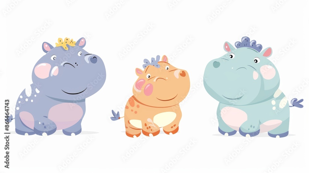 Hippo. Flat vector illustration of cute animal. Baby nursery art. Hippo. Flat vector illustration of cute animal. Baby nursery art.