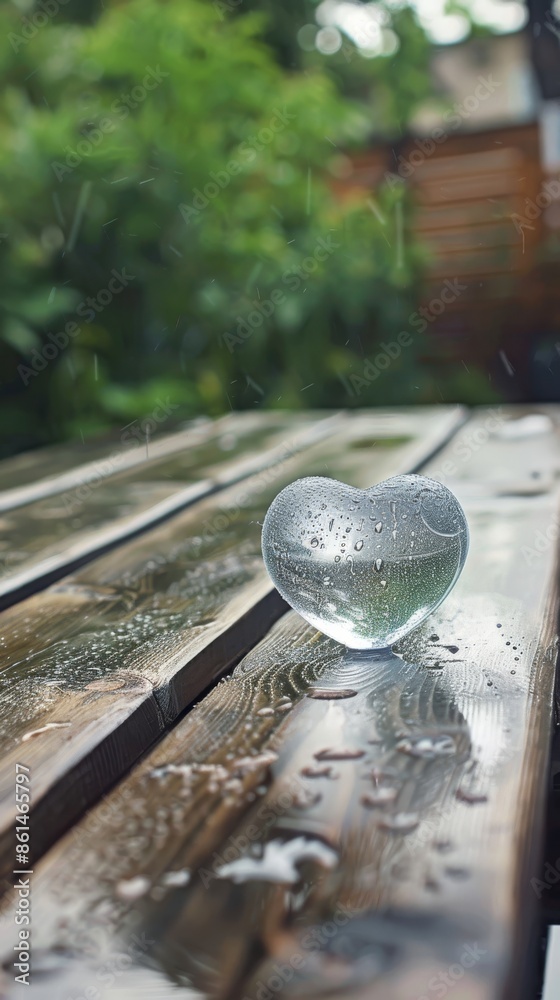 Heart shaped ice sculpture on reflective surface, symbolizing love and winter, detailed and serene outdoor photography Heart shaped ice sculpture on reflective surface, symbolizing love and winter, detailed and serene outdoor photography