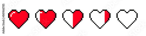 Heart pixel. life heart video game.