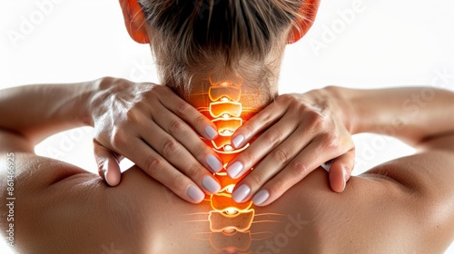 Woman with neck pain highlighted photo