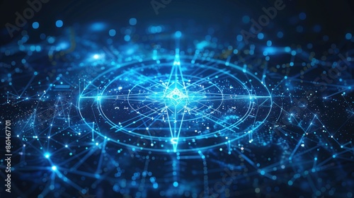 Glowing Blue Compass in a Network of Lines
