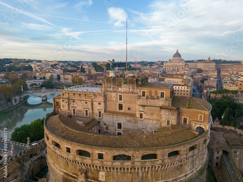 Photography Close Up Aerial View of Castel Sant'Angelo with St