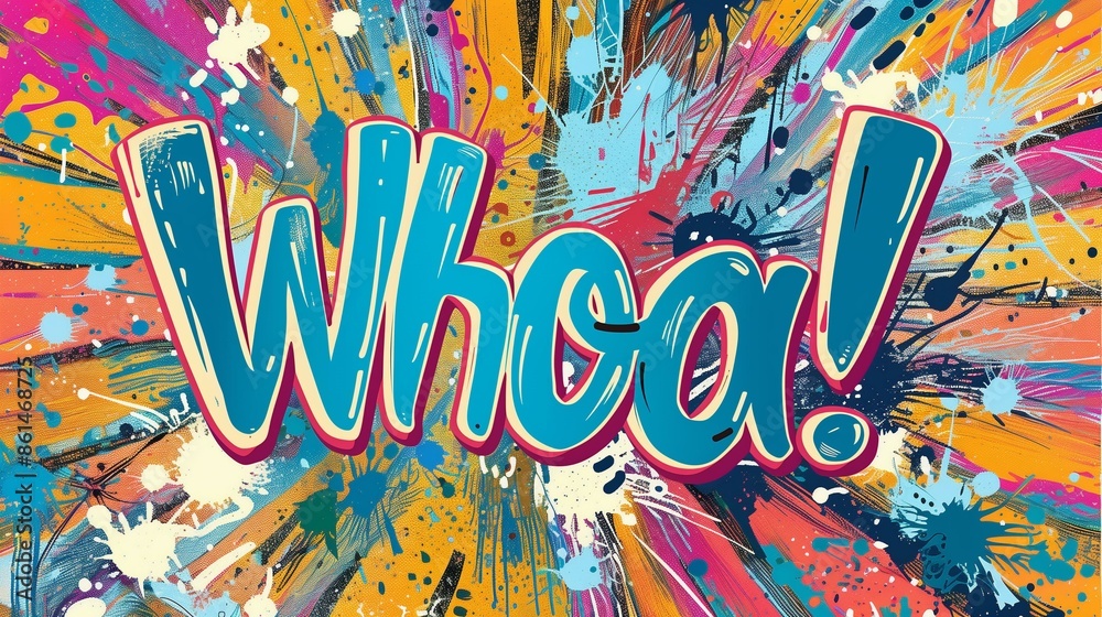 whoa! text with bright tone color palette lot splatters different colors around, splatter whoa! text with bright tone color palette lot splatters different colors around, splatter