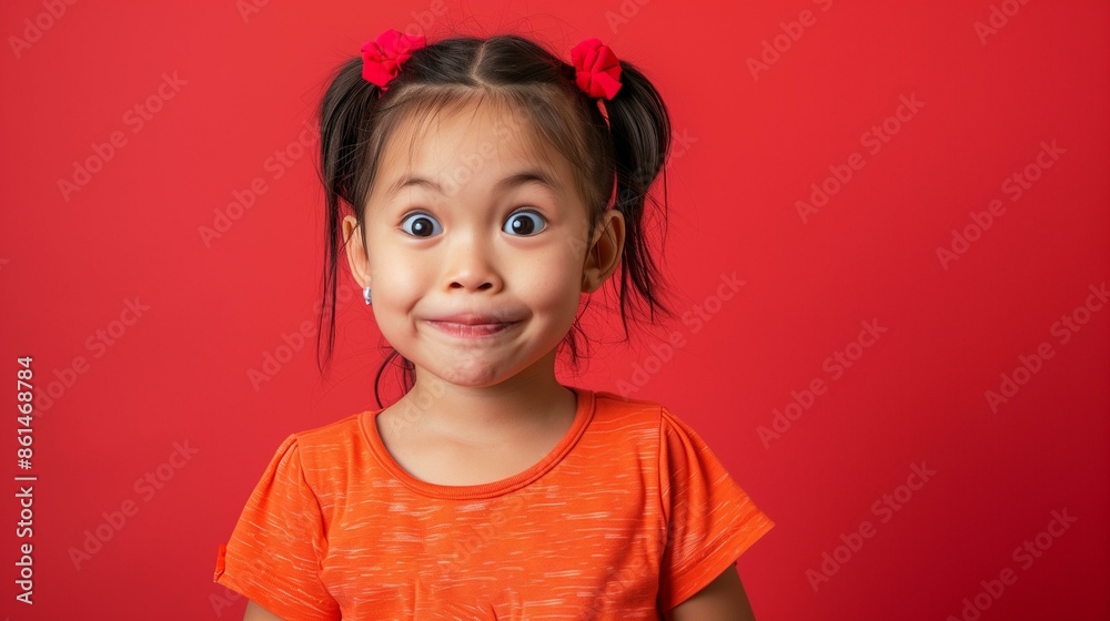 Little asian girl with surprised expression on face, human Little asian girl with surprised expression on face, human