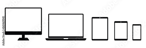 Set of Device icon collection. Smartphone, tablet, laptop and desktop computer symbol. vector Illustration.