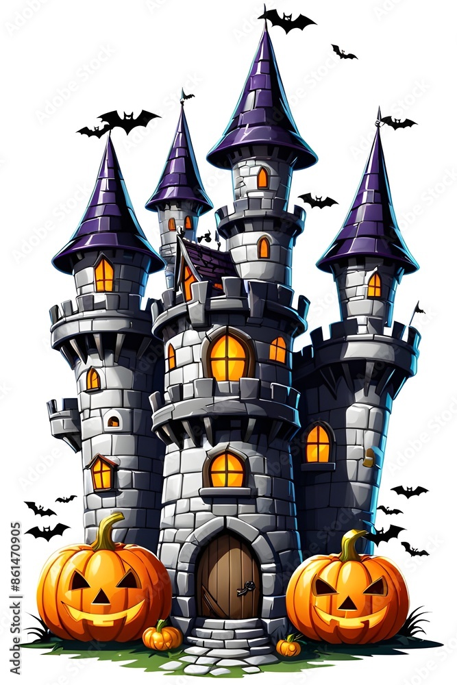 halloween background with castle on white halloween background with castle on white