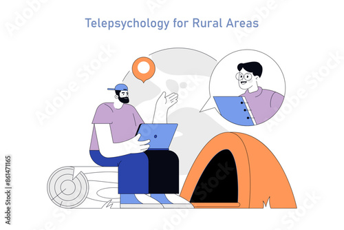 Telepsychology And Online Therapy. Flat Vector Illustration