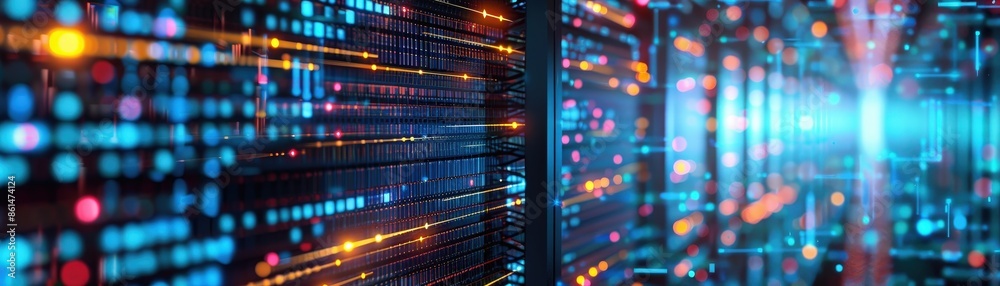 A vibrant and futuristic data center featuring glowing LED lights and high-tech servers, showcasing advanced technology and modern infrastructure. A vibrant and futuristic data center featuring glowing LED lights and high-tech servers, showcasing advanced technology and modern infrastructure.