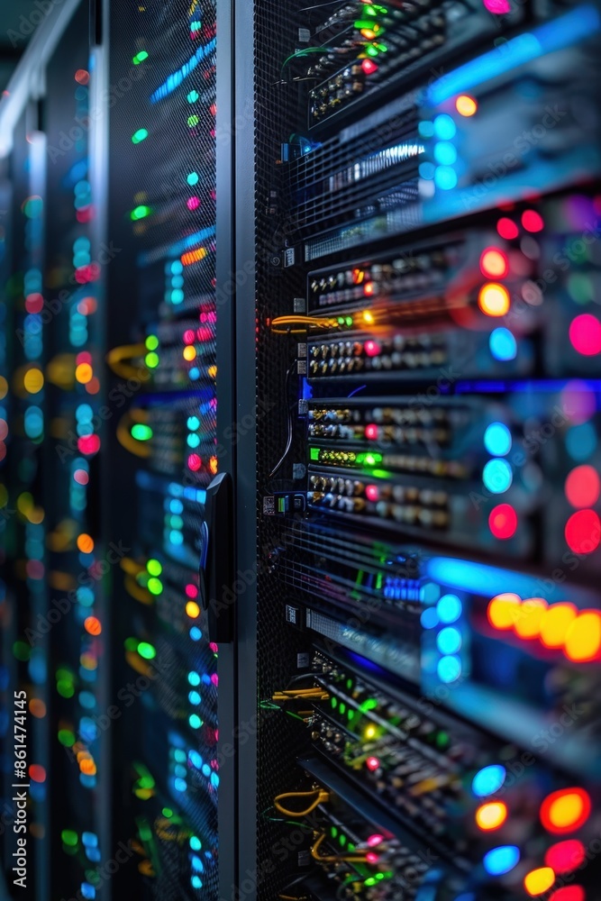 A vibrant data center featuring illuminated server racks with colorful LED lights, showcasing advanced technology and high-tech infrastructure. A vibrant data center featuring illuminated server racks with colorful LED lights, showcasing advanced technology and high-tech infrastructure.