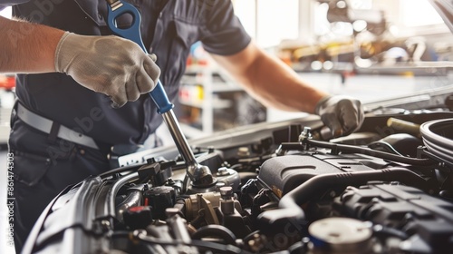 Mechanic Fixing Car Engine photo