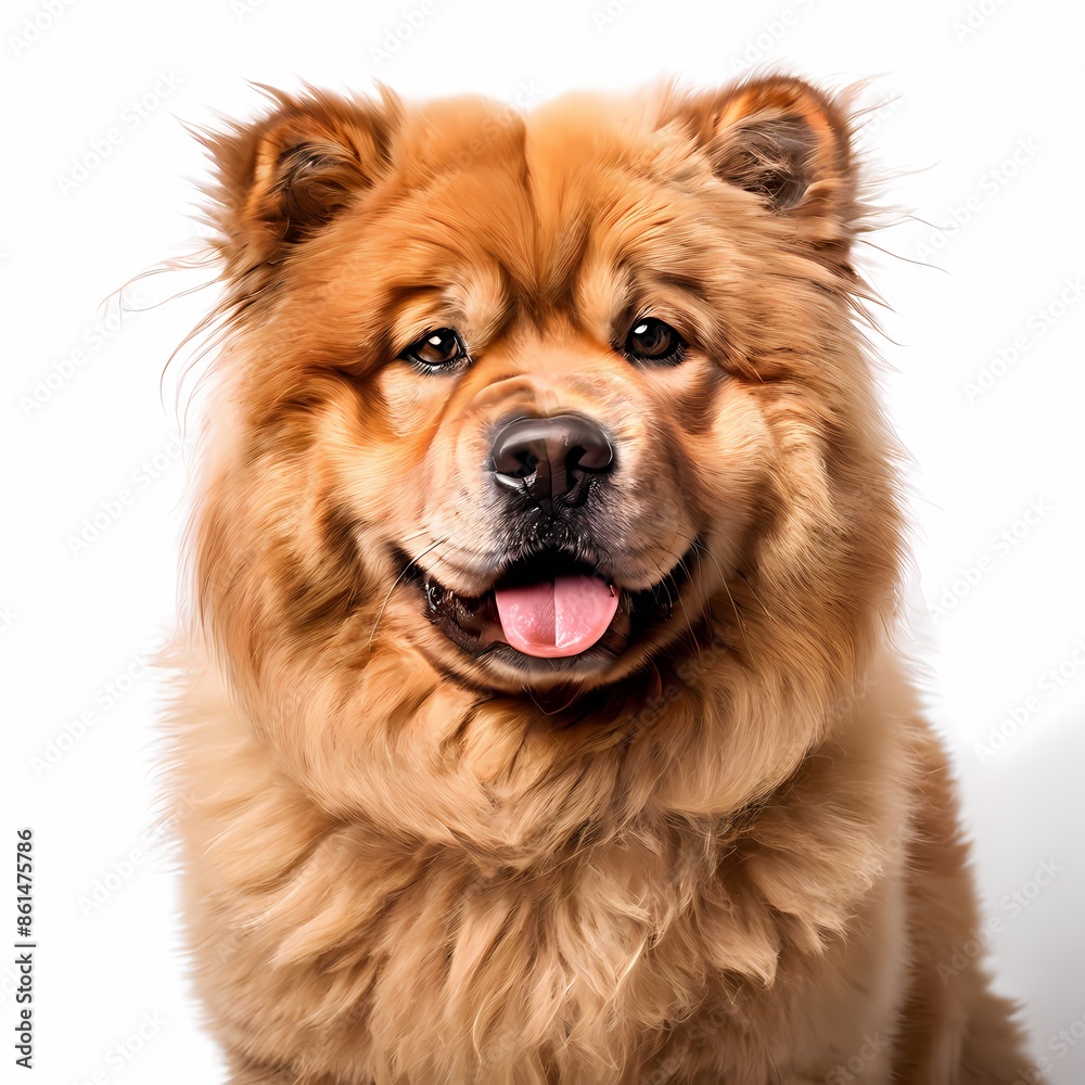 Chow chow dog breed standing against white background, AI Generated Chow chow dog breed standing against white background, AI Generated
