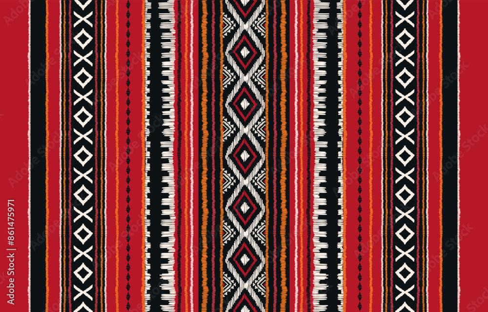 Ethnic ikat seamless pattern in tribal. Geometric ethnic ornament print. Ikat pattern style. Design for background, carpet,wallpaper,clothing,wrapping,batik,fabric,Vector,illustration,embroidery.