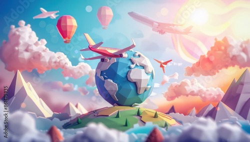 Low Poly Globe With Flying Airplanes