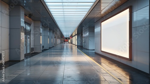 Modern Indoor Corridor with Illuminated Screen Billboard in a Sleek, Contemporary Setting
