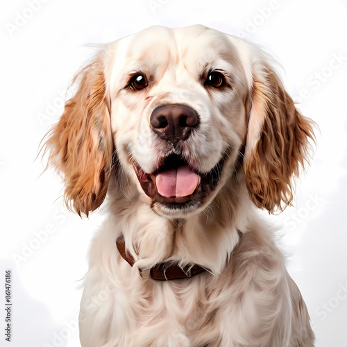 Clumber spaniel dog breed standing against white background, AI Generated photo