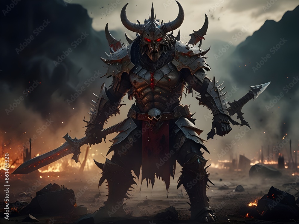 Fury Unleashed: Armored Demon Amidst War's Ruins Fury Unleashed: Armored Demon Amidst War's Ruins
