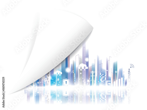 Set off the cover 5 search and discover the city with network & Cloud technology shows the situation of data transmission vector illustration graphic EPS10 