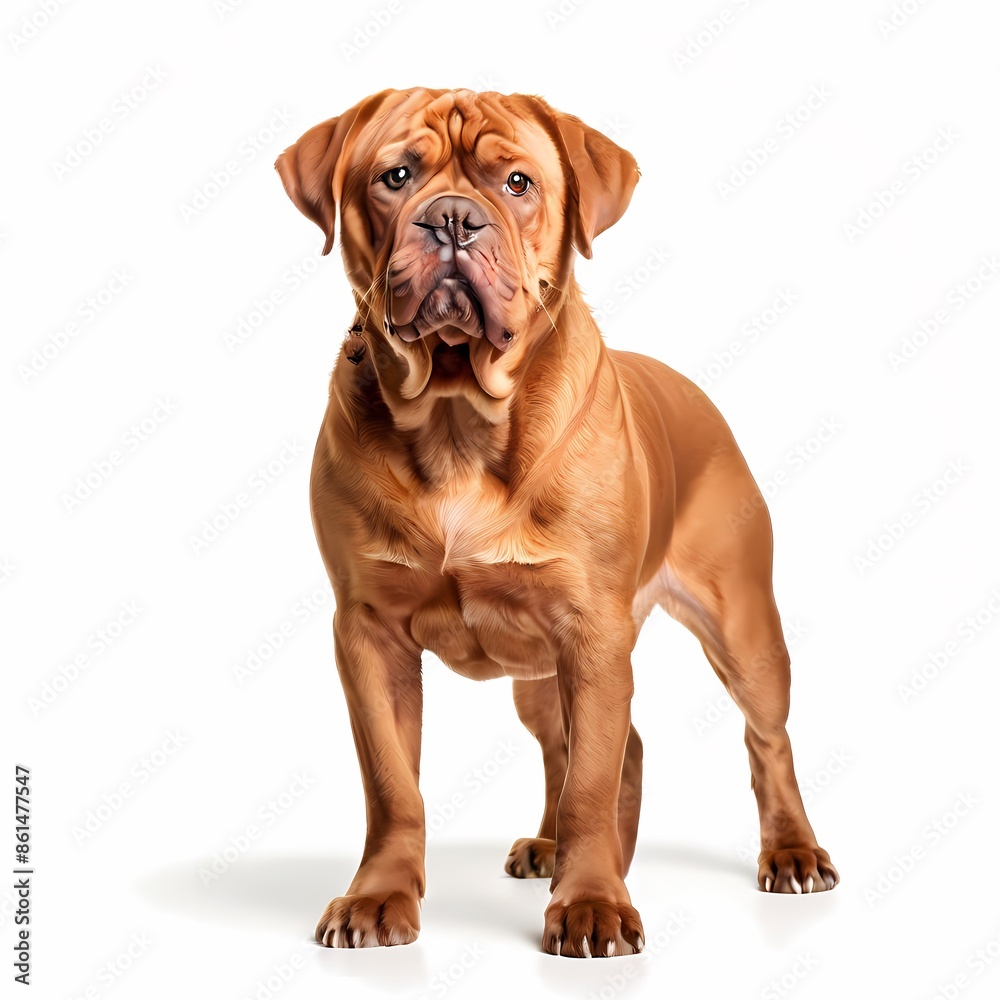 Dogue de bordeaux dog breed standing against white background, AI Generated Dogue de bordeaux dog breed standing against white background, AI Generated